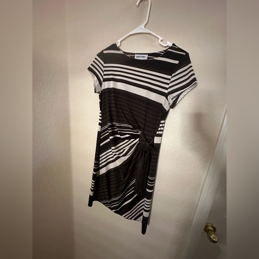 Olive green, black wrap dress